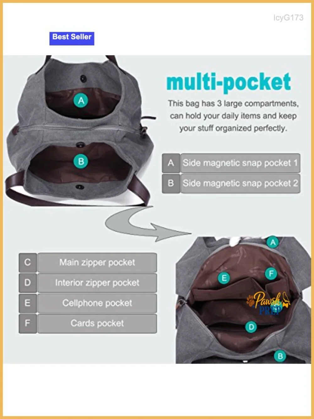 Canvas Multi-Pocket Hobo Shoulder Tote Bag Women Travel Work